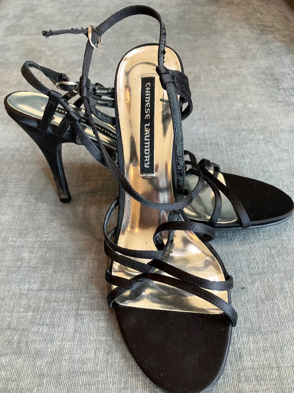 Chinese Laundry Black Strappy Stiletto Heels Size 10 Y2K Party Evening Shoes